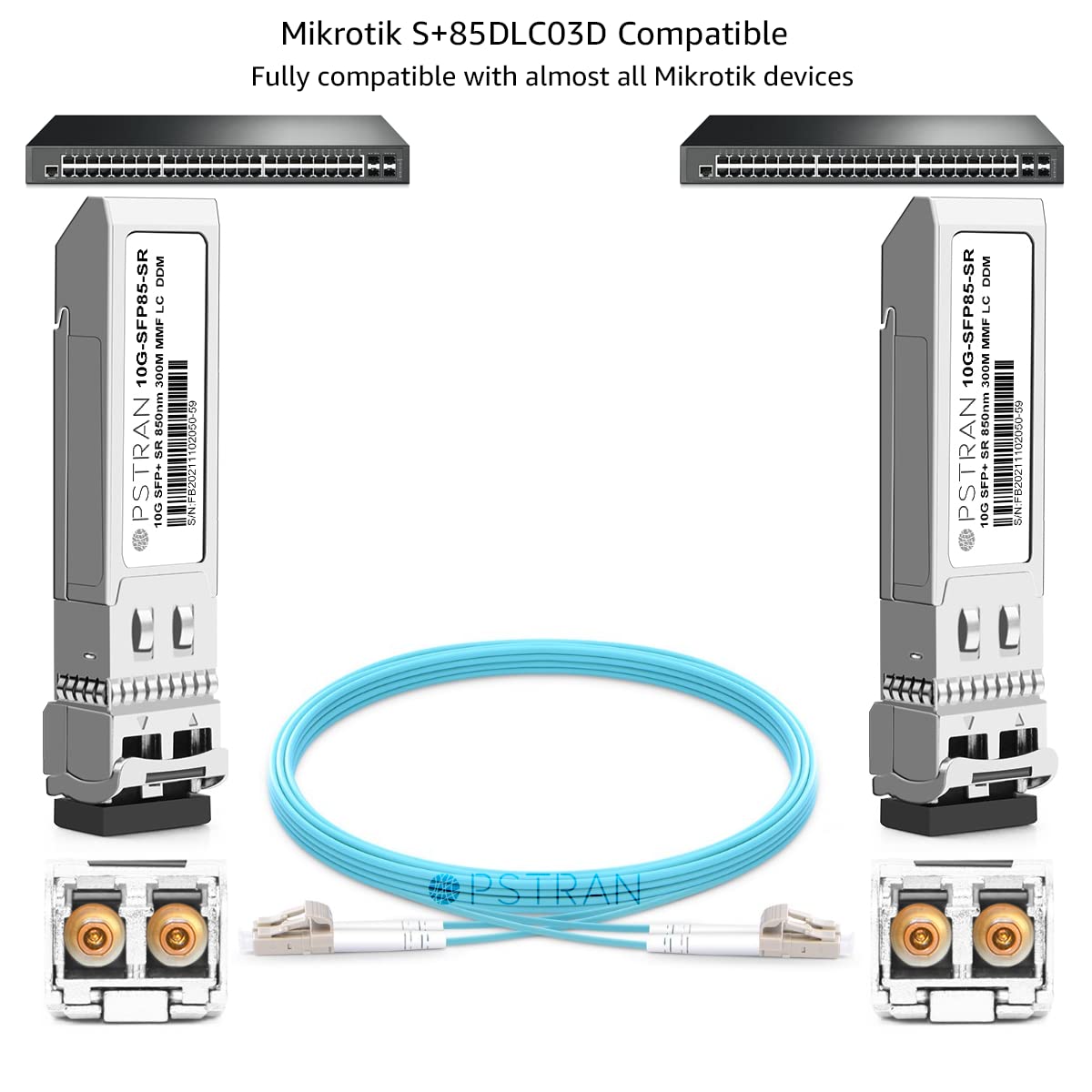 OPSTRAN 10GBASE-SR SFP+ Optical Transceiver Module Compatible with Mikrotik S+85DLC03D 850nm 300m DDM Duplex LC MMF