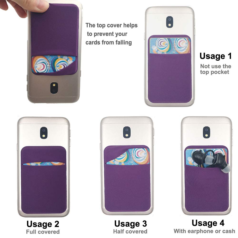 Fulgamo 3Pack Cell Phone Card Holder Stick On, Phone Wallet Double Pocket for Back of Phone Case, ID/Credit Cards Wallet Sticker Stretchy for All