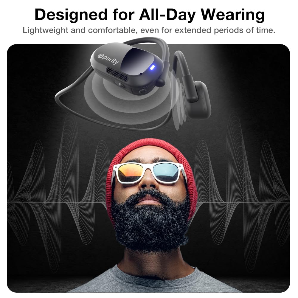 Purity Air Open Ear Headphones - True Air Conduction Wireless Bluetooth Open Ear Earbuds with Dual Mic for iPhone/Android - Secured Long Wearing
