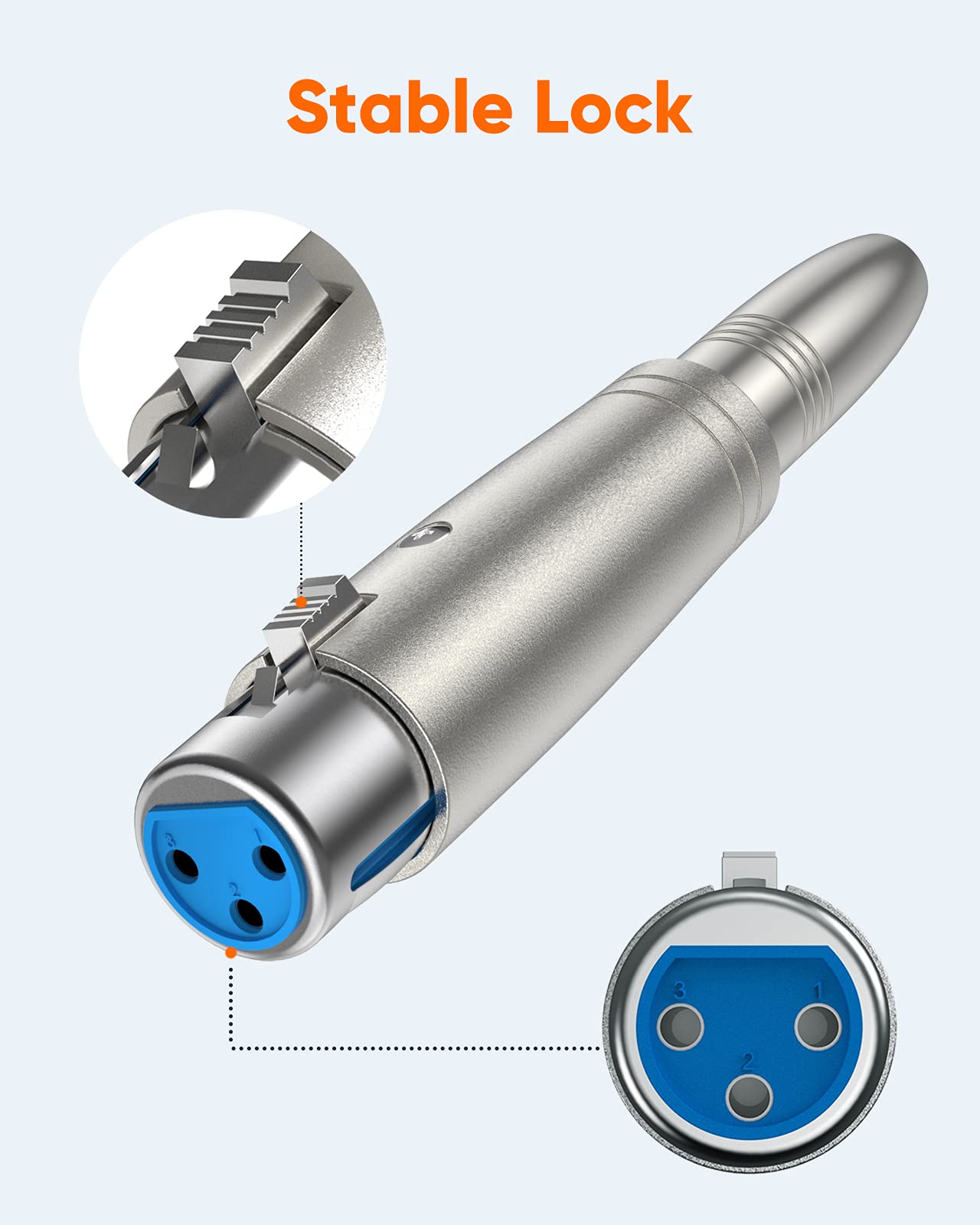 CableCreation XLR 3 Pin Female to 1/4" 6.35mm Female Socket Audio Adapter 1/4 Inch TRS to XLR, Silver