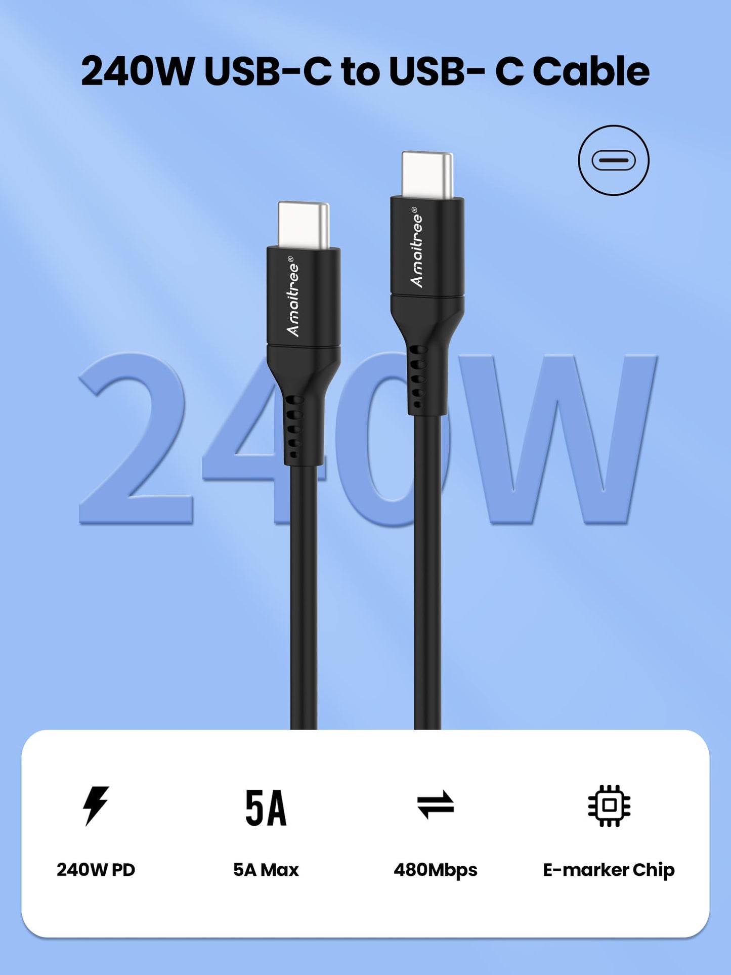 USB C to USB C Cable, Amaitree[Universal 60W/100W/240W]3Ft Fast Charging 240W TPE USB C Cord, 5A iPhone USB C Car Play Charging Data Cable iPhone