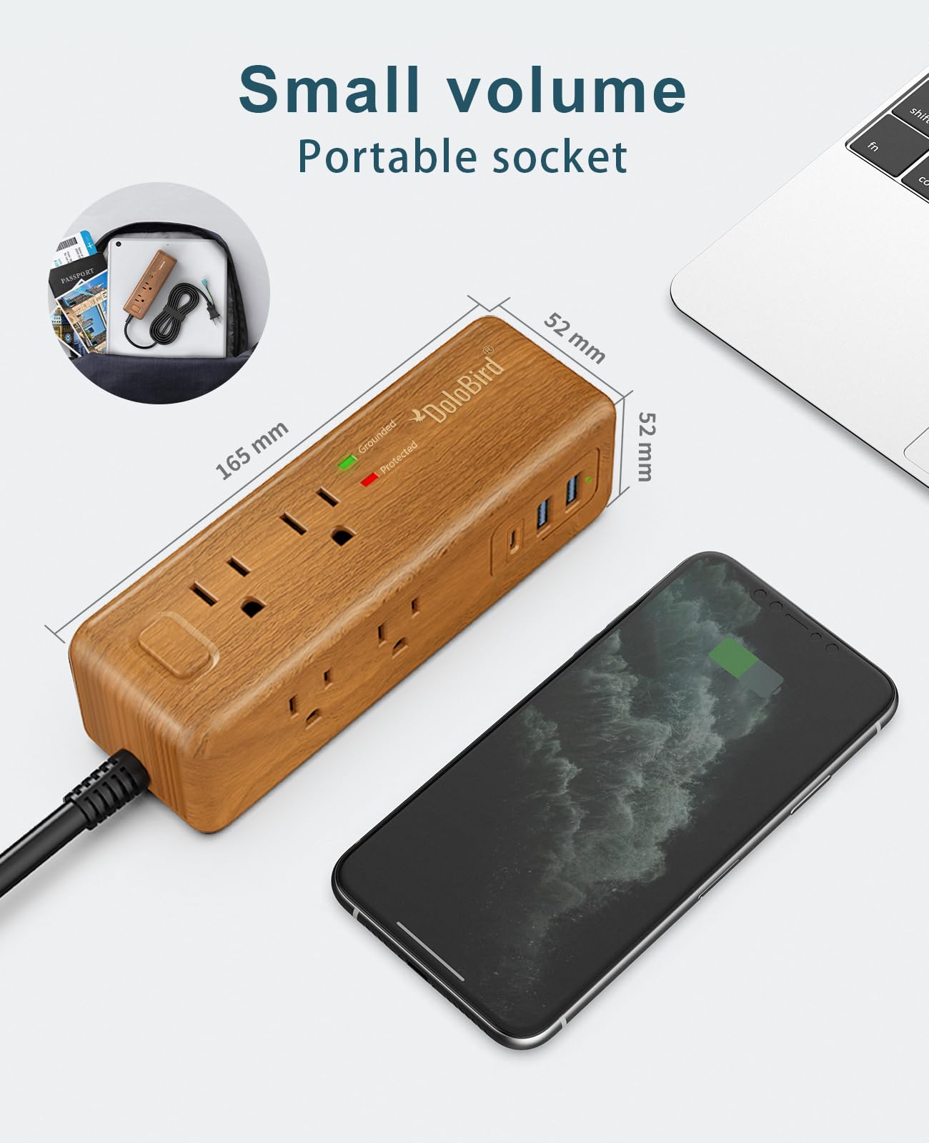 Power Strip Surge Protector 8 Outlet with 2 USB-A+1USB-C Ports Charging Station Long Extention Cord Right Angle Flat Plugs Circuit Breaker for Home