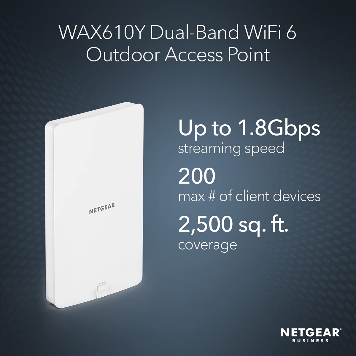NETGEAR Wireless Outdoor Access Point (WAX610Y) - WiFi 6 Dual-Band AX1800 Speed | Up to 200 Devices | 1x2.5G Ethernet Port | IP55 Weatherproof |