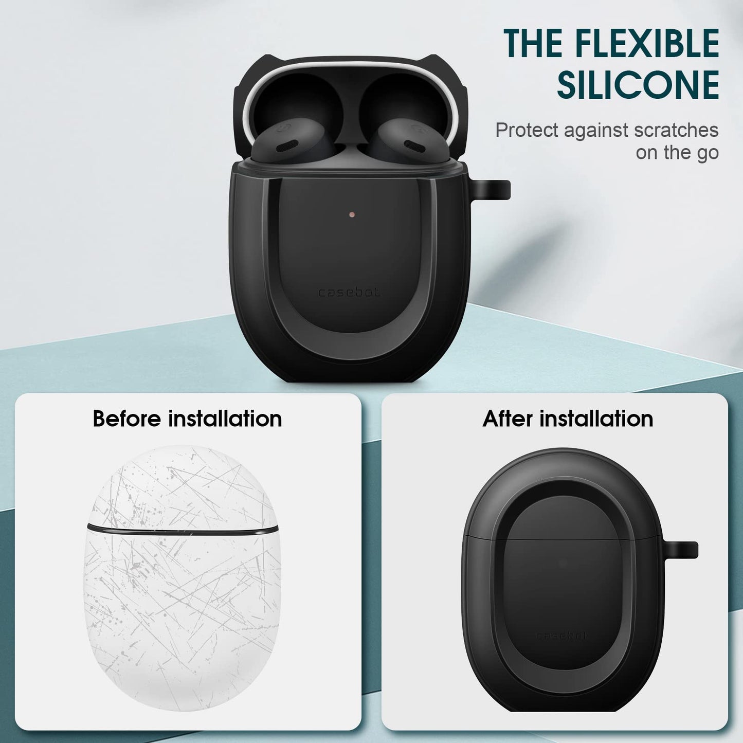 CaseBot Case Cover for Google Pixel Buds Pro 2 (2024) / Google Pixel Buds Pro (2022), Rugged Shield Protective Skin [Front LED Visible], Black