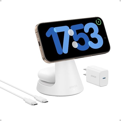 Anker MagSafe Compatible 2-in-1 Charging Stand, iPhone 16 Wireless Charger, Qi2 Certified 15W Ultra-Fast,Adjustable and Super Strong,for iPhone