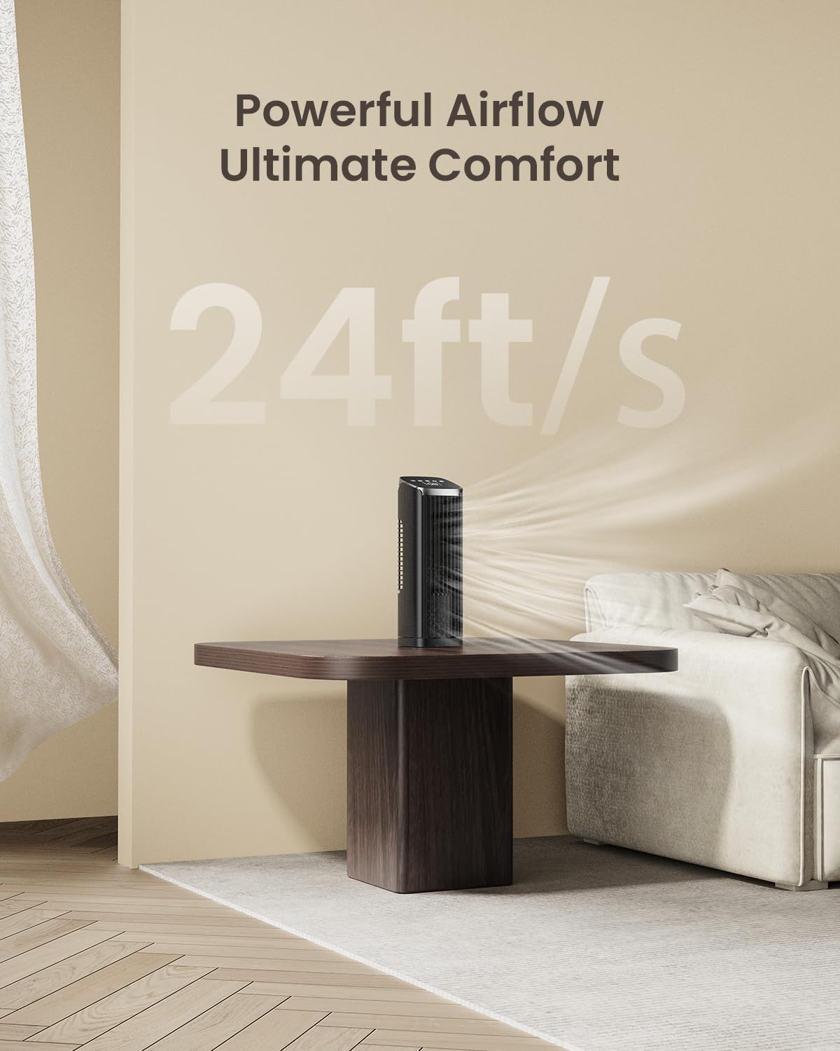 PNTCK Fan for Bedroom, 13.2" Tower Fan with Remote, 4 Modes 4 Speeds Max 24ft/s, 70° Oscillating Desk Fan, 12H Timer Portable Fans, Cooling Fans