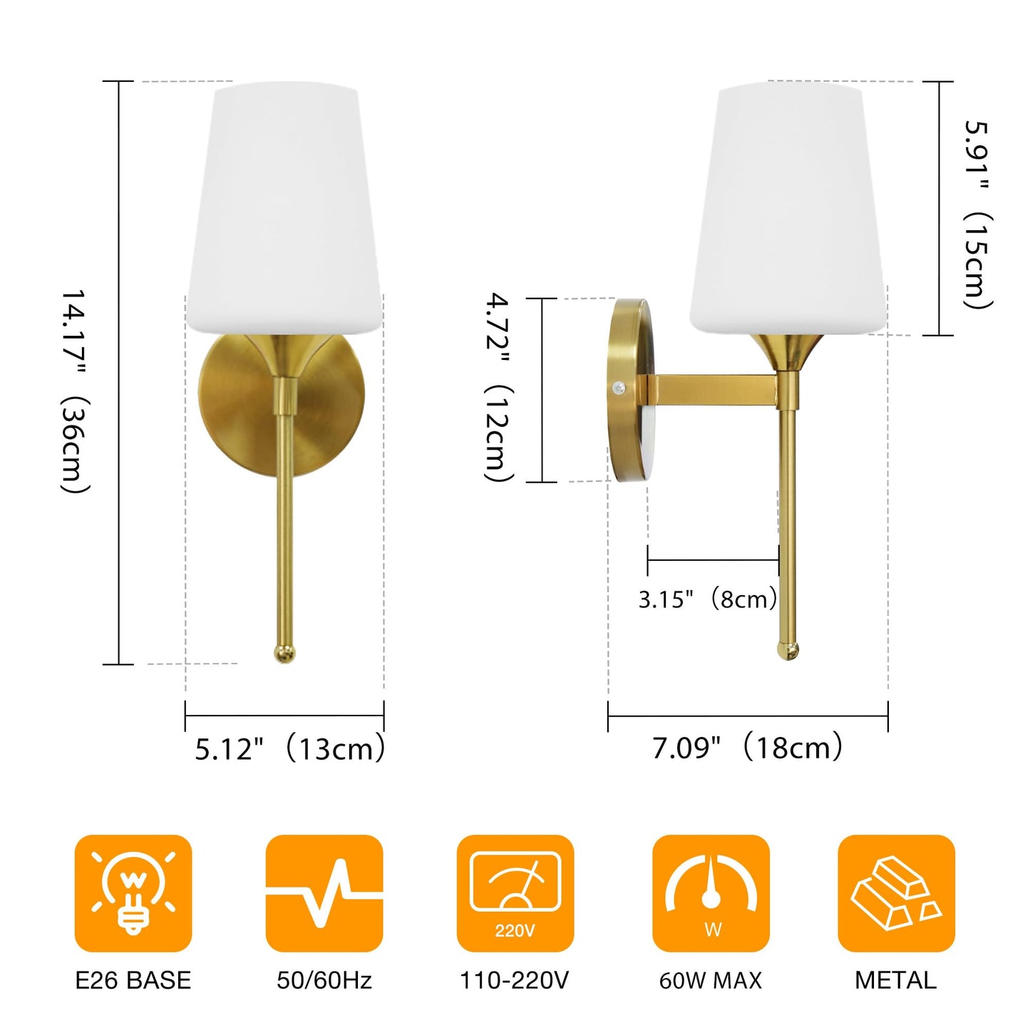 YHTlaeh New Bathroom Vanity Light Fixtures 3 Lights Brushed Brass Glass Shade Modern Wall Bar Sconce Over Mirror (Brushed Brass, 1T)