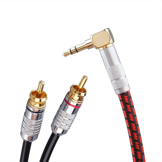 Primda Audio Cable Stereo 3.5mm Male to 2 RCA Male Red for Smartphone, MP3,CD, Tablets, Speakers,Home Theater,HDTV (Right Angle 3.5mm (3 Feet))