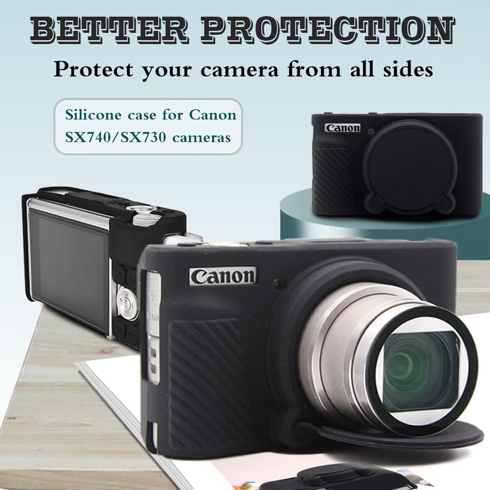 HUADU Screen Protector (2+1Pack) Compatible for Kinokoo SX730/ SX740,Tempered Glass Film Anti-Scratch High Definition and Soft Silicone Case for Canon