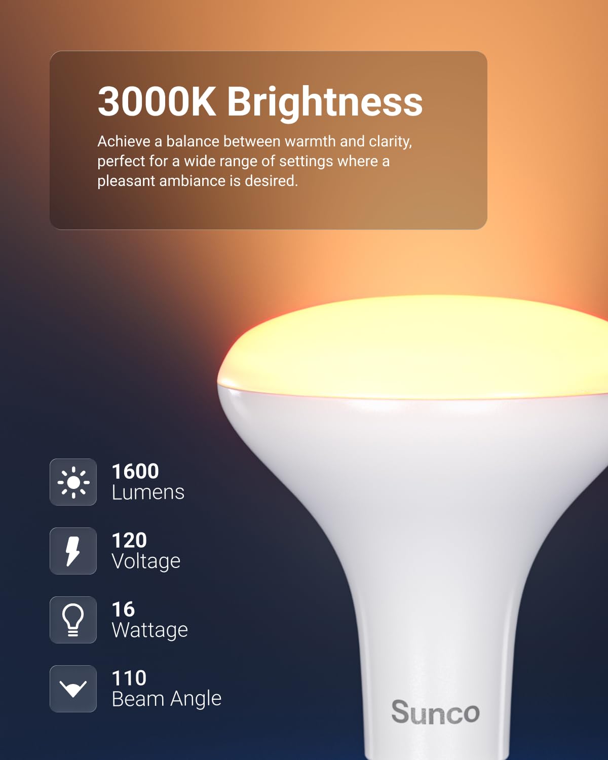 Sunco 6 Pack BR30 LED Bulb Flood Light, E26, 16W=100W, 3000K Warm White