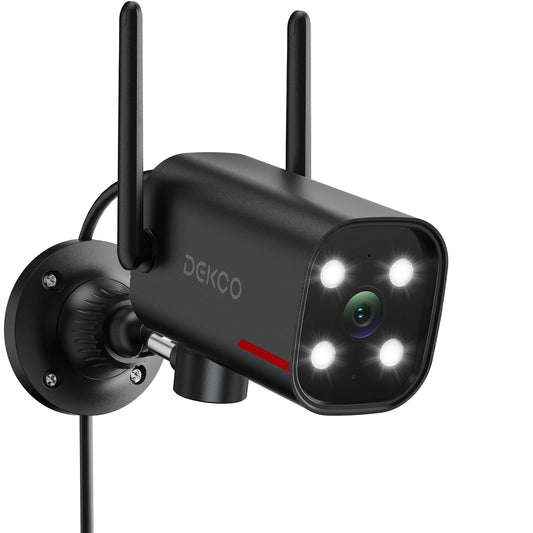 DEKCO Wired 2K Security Camera Outdoor, 180° Pan & 270° Coverage, 24/7 Constant Power Surveillance, Full Color Night Vision, AI Human Detection, Cloud