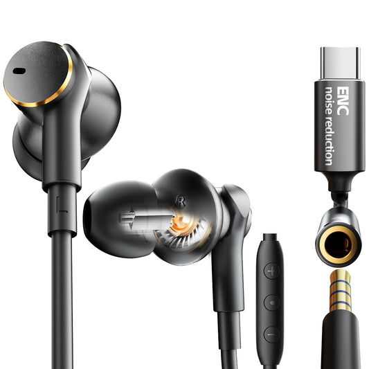 Wired Active Call Noise Cancelling Earbuds (Dynamic & Balanced Armature)-Deep Rich Bass Hi-Fi Stereo In Ear Headphones,Balanced Super Bass Mids Highs