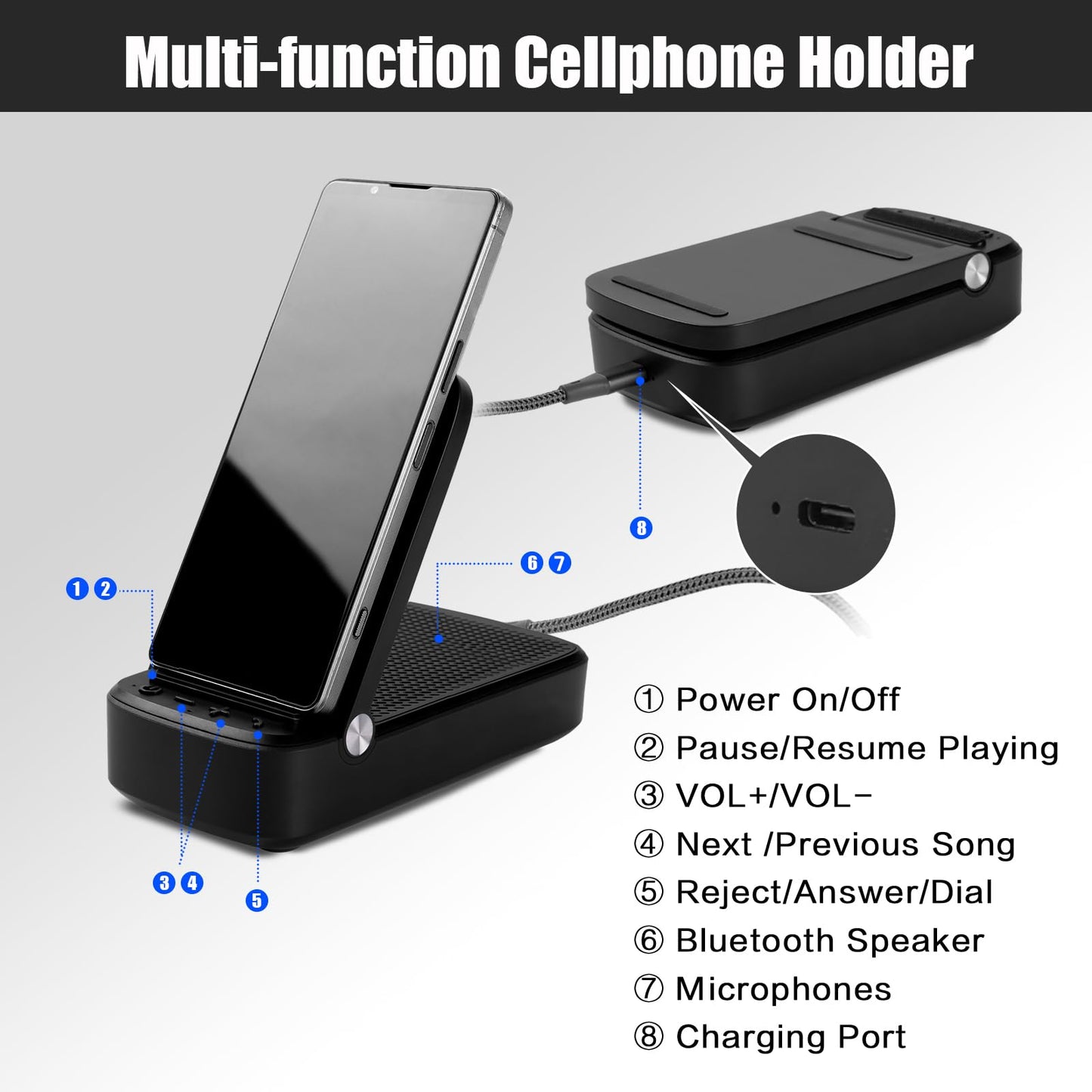Birthday Gifts for Men,Phone Stand with Wireless Bluetooth Speaker for Home Outdoors,HD Surround Sound Speaker Anti-Slip Base with iPhone/Samsung/iPad