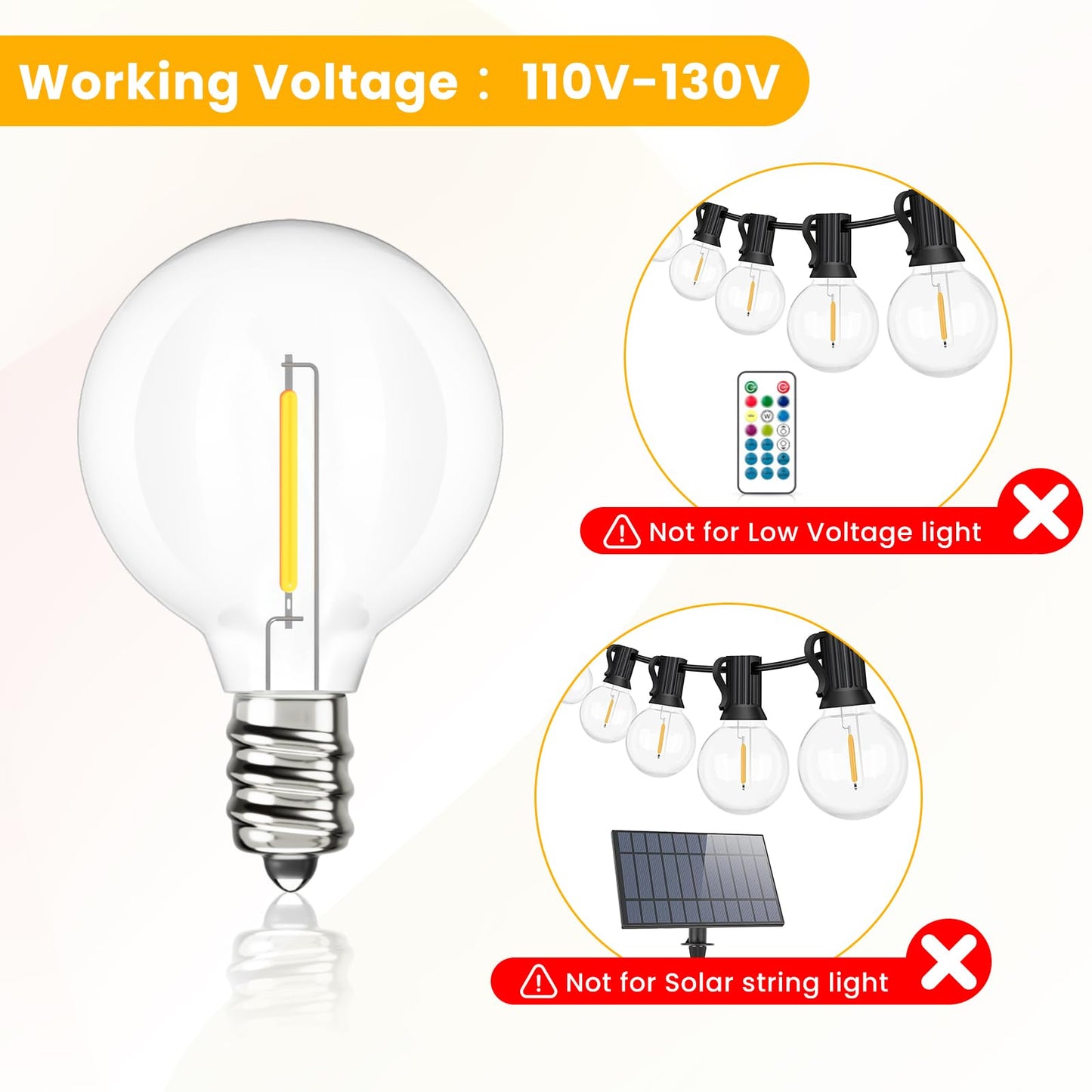 Svater G40 LED Replacement Bulbs for Outdoor String Lights, 75 Pack Dimmable Shatterproof Globe Bulbs, E12/C7 Screw Base Edison Light Bulbs for Indoor