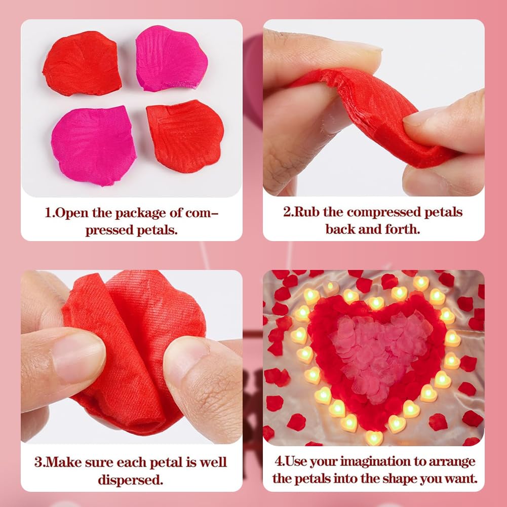 OUDE HOWER I Love U Light Letters Valentine Day Red Light Letters 24Pcs Flameless Candles 1000Pcs Fake Rose Petals 30Pcs Red Balloons 1Pcs Love
