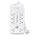 CyberPower CSP806U Professional Surge Protector, 3000J/125V, 15A, 8 Outlets, 2 USB Charging Ports, 6 Foot Cord, White