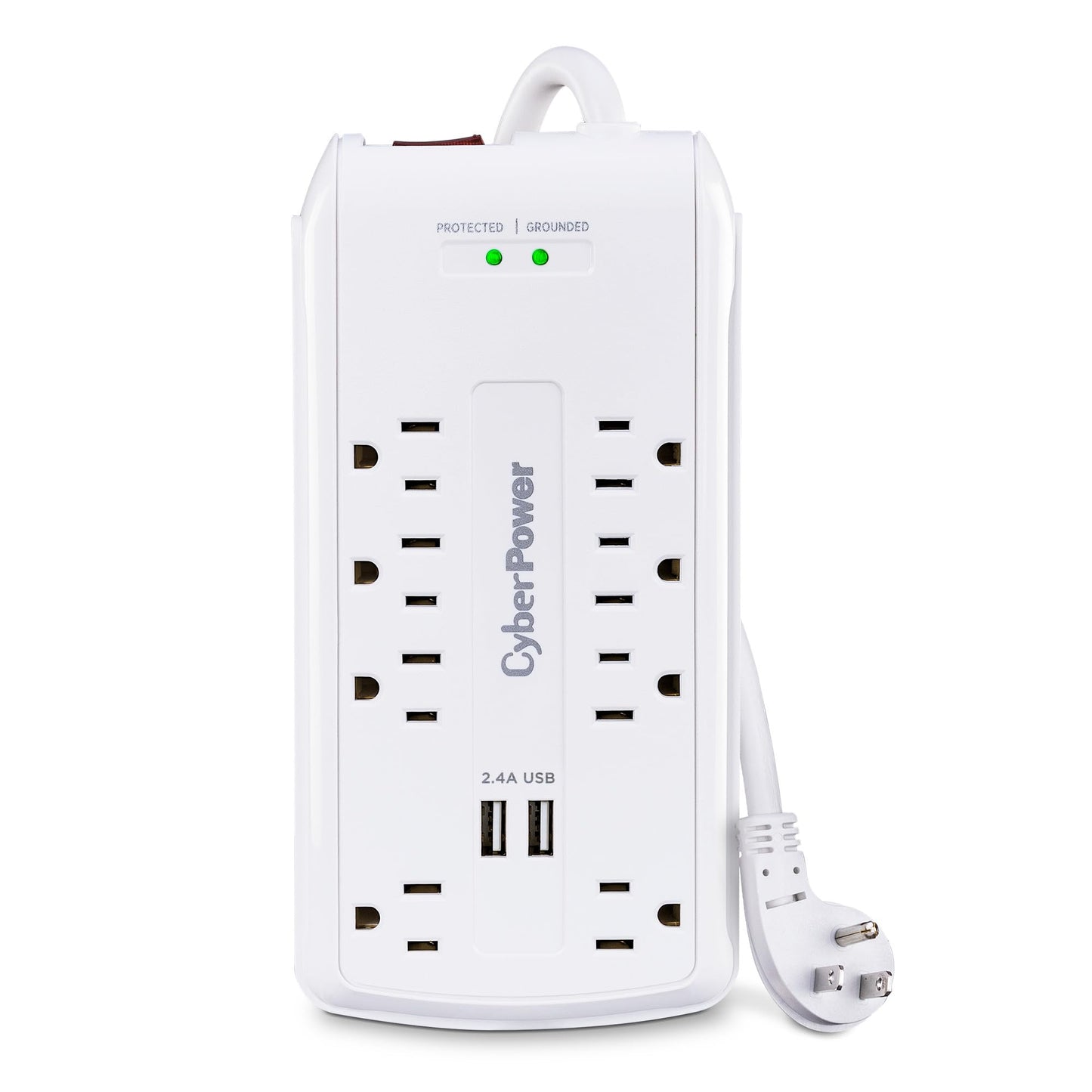 CyberPower CSP806U Professional Surge Protector, 3000J/125V, 15A, 8 Outlets, 2 USB Charging Ports, 6 Foot Cord, White