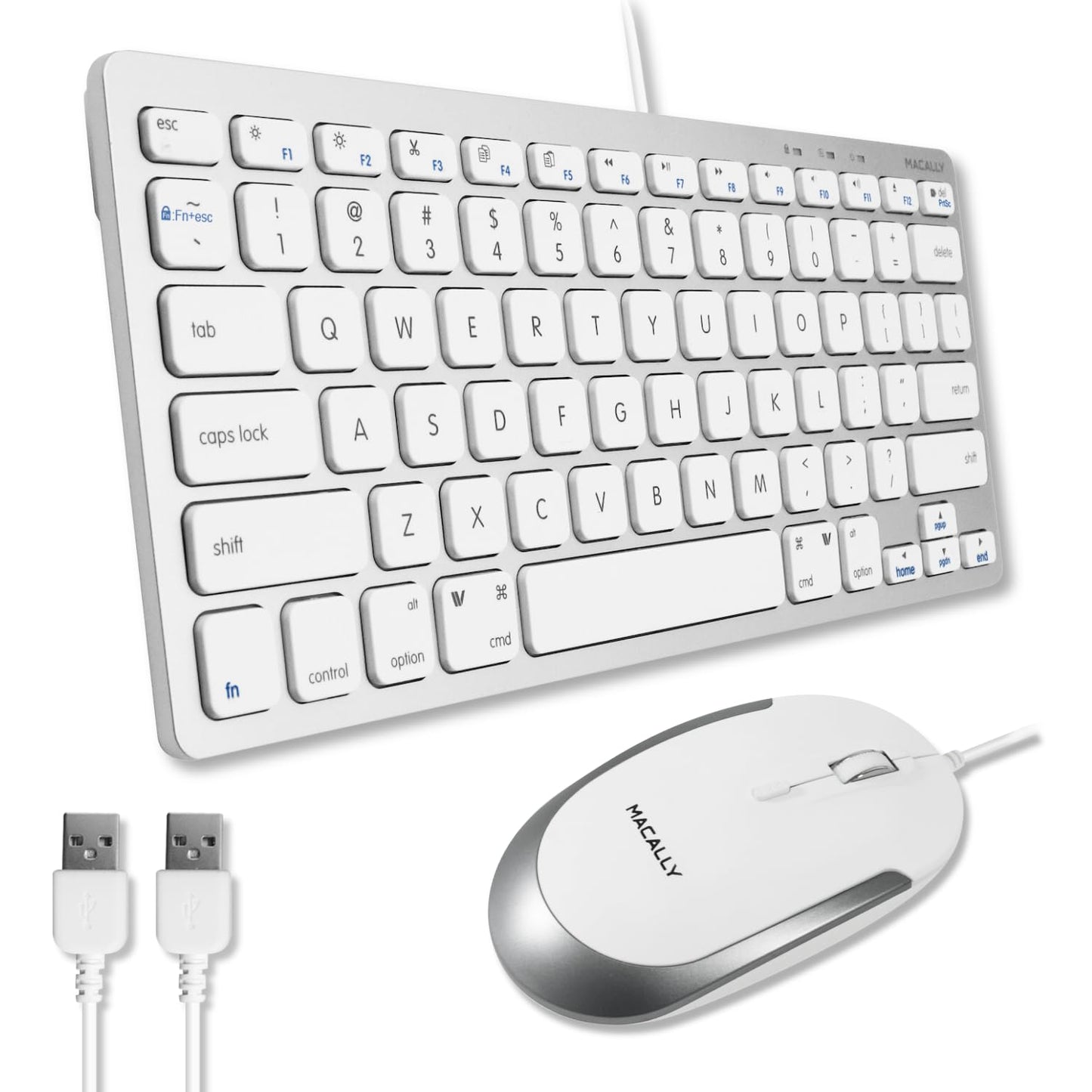 Macally USB Wired Keyboard and Mouse Combo for Mac and PC - Save Space with a Compact Small Apple Keyboard and Mouse for MacBook Pro/Air, iMac