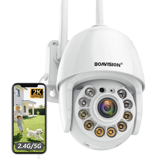 BOAVISION 2K Security Camera Outdoor, Wireless WiFi IP Camera Home Security System 360° View,Motion Detection, auto Tracking,Two Way Talk, pan Tile