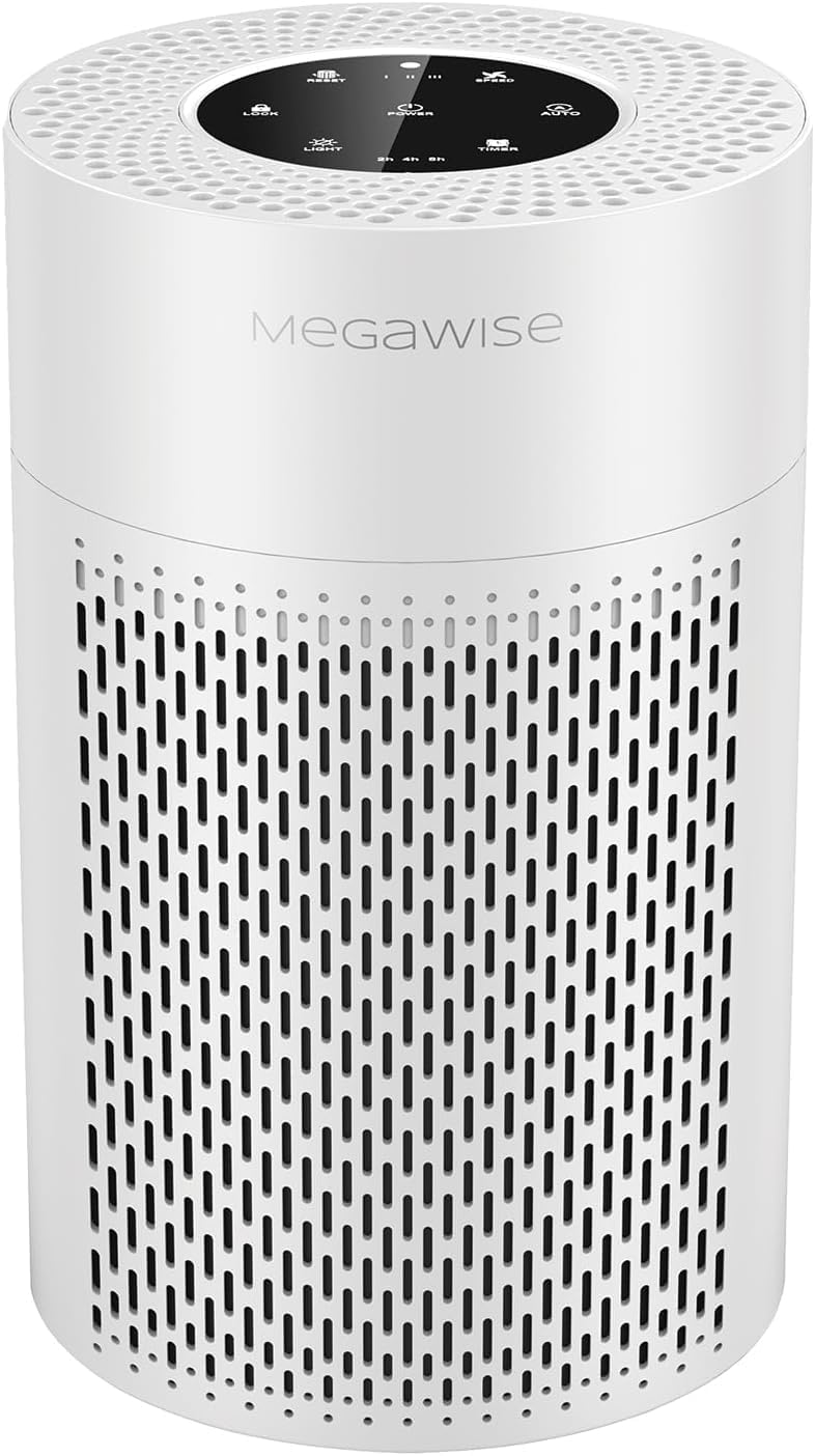 MEGAWISE Air Purifier for Home Use, Quiet Air Circulation with Layered Filtration, Compact Design for Bedroom, Living Room & Small Spaces