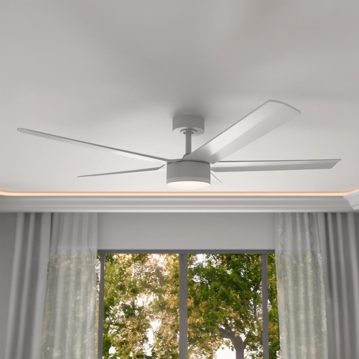 East Grove Home Stratos Indoor or Outdoor 52in 5-Blade Smart Ceiling Fan 2700K-6000K CCT Tunable Range LED Light Kit with Remote Control in Matte