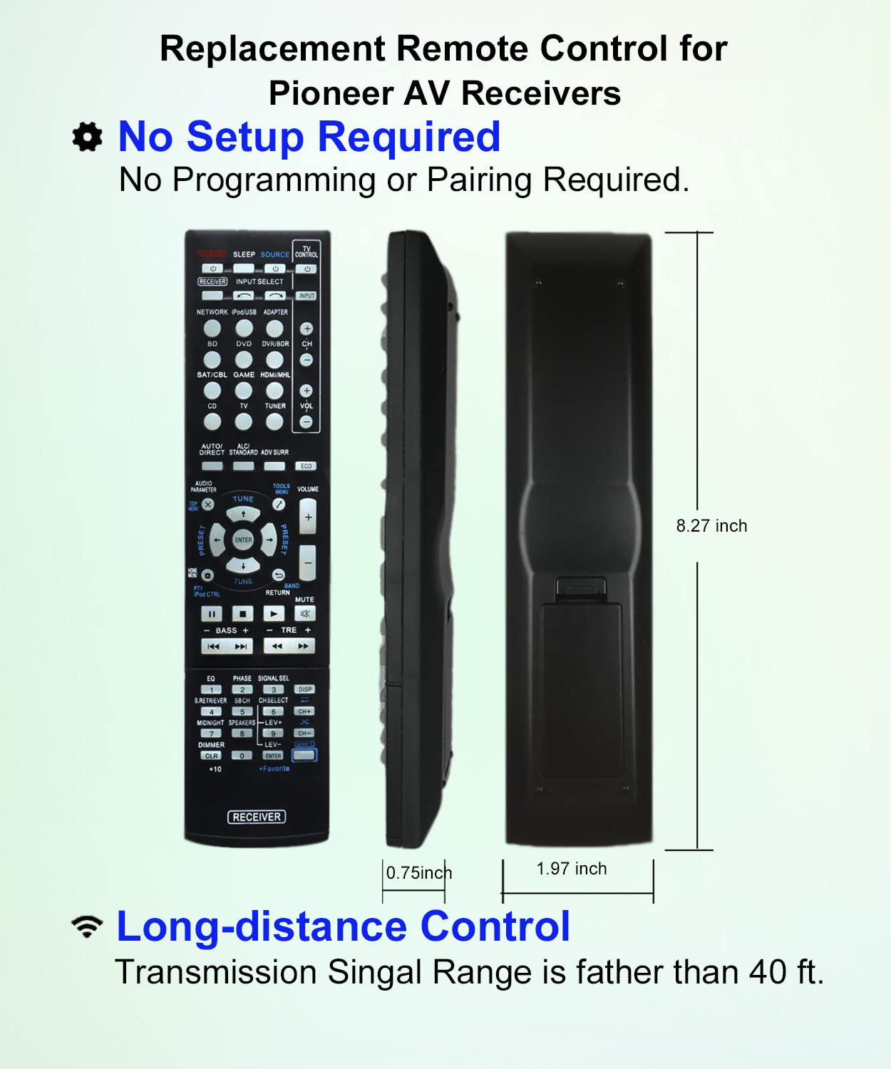 JISOWA Replacement Remote Control Universal for Pioneer VSX-1017TXV-K VSX-524 VSX-324-K-P AXD7542 AXD7691 VSX-531 VSX-33 AXD7536 VSX-1016TXV-S