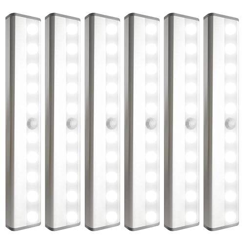 SIXDEFLY 6 Pack LED Motion Sensor Lights, 10 LED Closet Battery Operated Lights, Stick-On Anywhere Magnetic Night Light Bar, Led Safe Light Indoor
