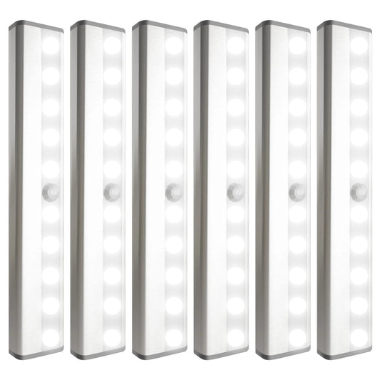 SIXDEFLY 6 Pack LED Motion Sensor Lights, 10 LED Closet Battery Operated Lights, Stick-On Anywhere Magnetic Night Light Bar, Led Safe Light Indoor