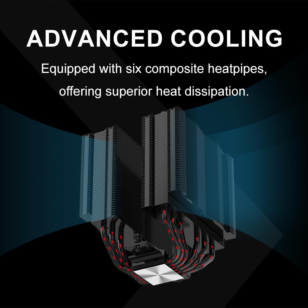 SAMA A60B Dual Tower CPU Air Cooler, 6 Heat Pipes, 2×120mm Guide Ring Fans, 265W TDP Cooling, Quiet 29dBA Operation, Premium Metal Finish, Intel LGA