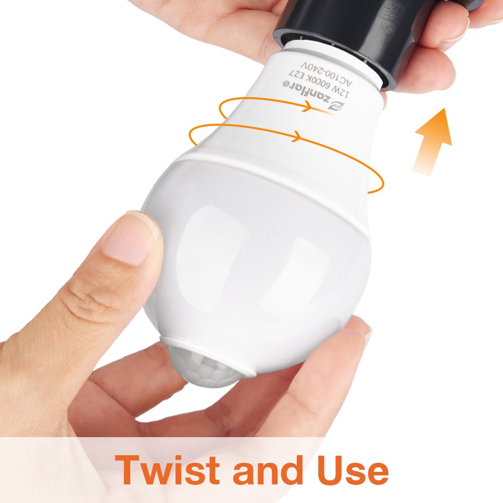 Zanflare Motion Sensor Outdoor Light Bulb, 12W(100W Equivalent), Dusk to Dawn Light Bulbs Auto On/Off Motion Detector Lights for Outside, Porch