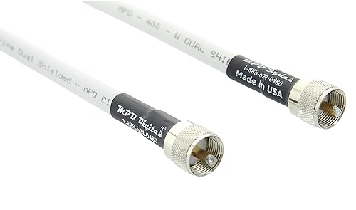 MPD Digital I MPD-400 PVC Superflex Coax Cable I PL259 UHF Male Connectors I Ultra Low Loss for Ham, VHF, RF, CB Radio I Made in the USA I White, 25