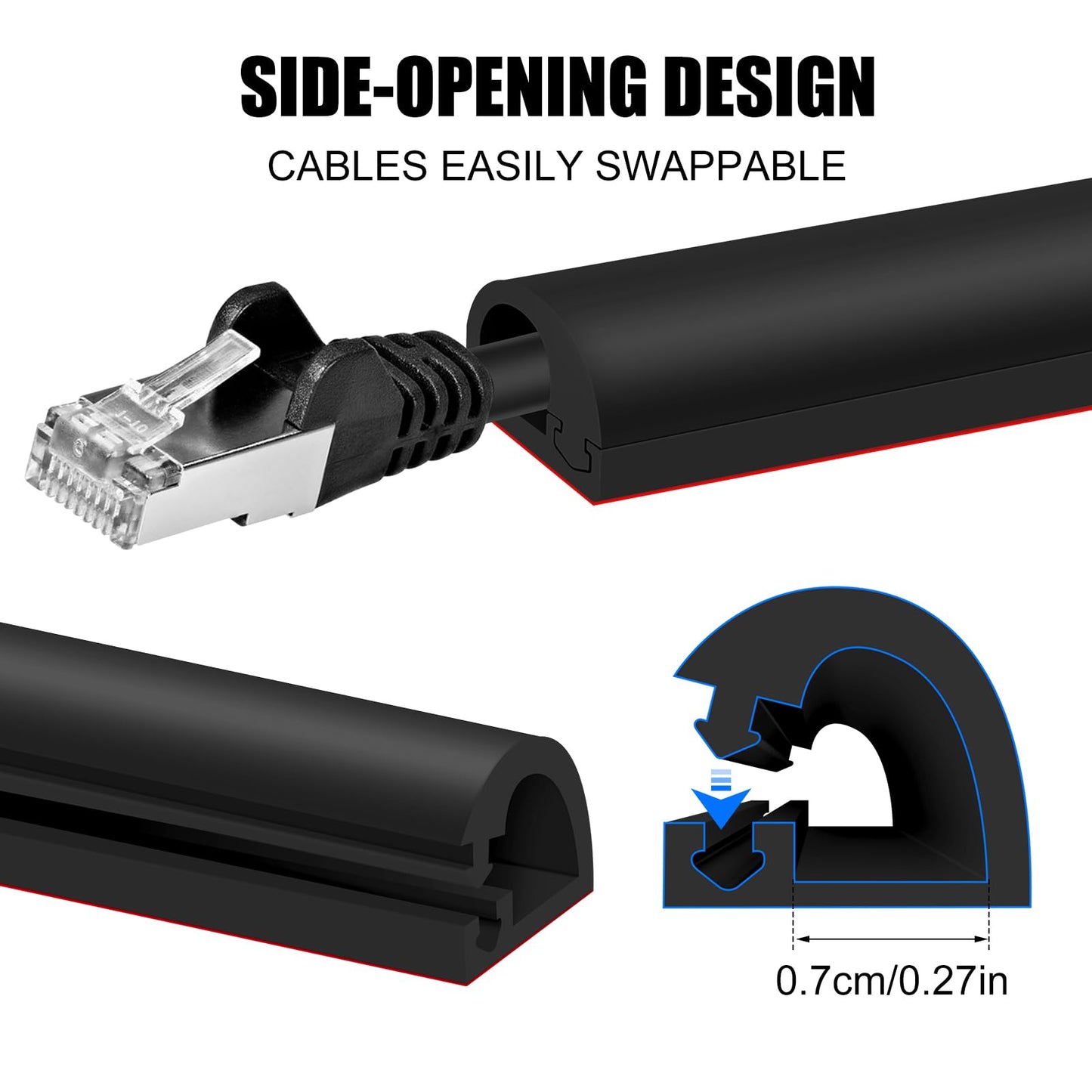 Self-Adhesive Cable Hider, Flexible Wire Cover Cable Raceway for Wires, Wall Mount TV, Home Audio, Network, Power, and Phone Line Managemen (Black