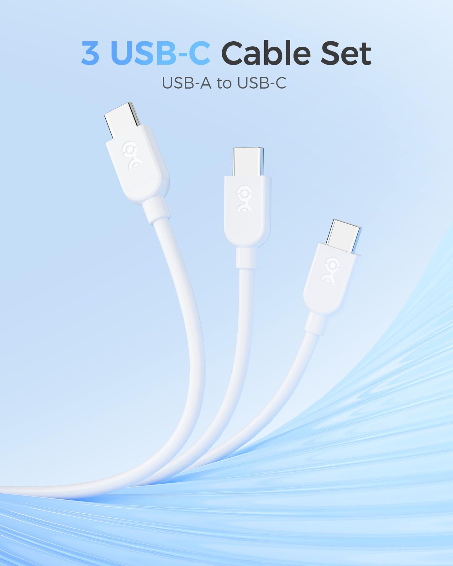 Cable Matters 3-Pack USB A to USB C Cable 6ft in White, Support Apple CarPlay, Android Auto, USBA to USBC Charging Cable for iPhone 16/15 Pro Max