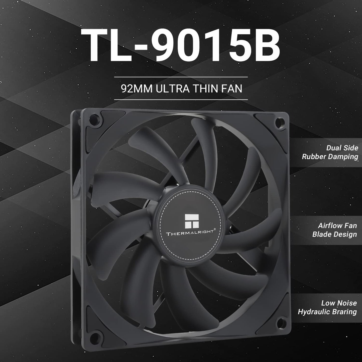 Thermalright TL-9015B CPU Fan, Computer Case Cooling Quiet 4pin PWM PC Fan with 15mm Slimline Cooler, 2700RPM Speed, 92mm CPU Cooling(Black)