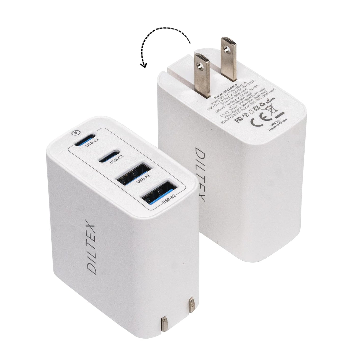 4USB Ports Gan 40W Foldable Charger 2 Pack - Compact USB-C & USB-A Fast Charger with Smart Power Output for Safe Charging- Charging Block compatible