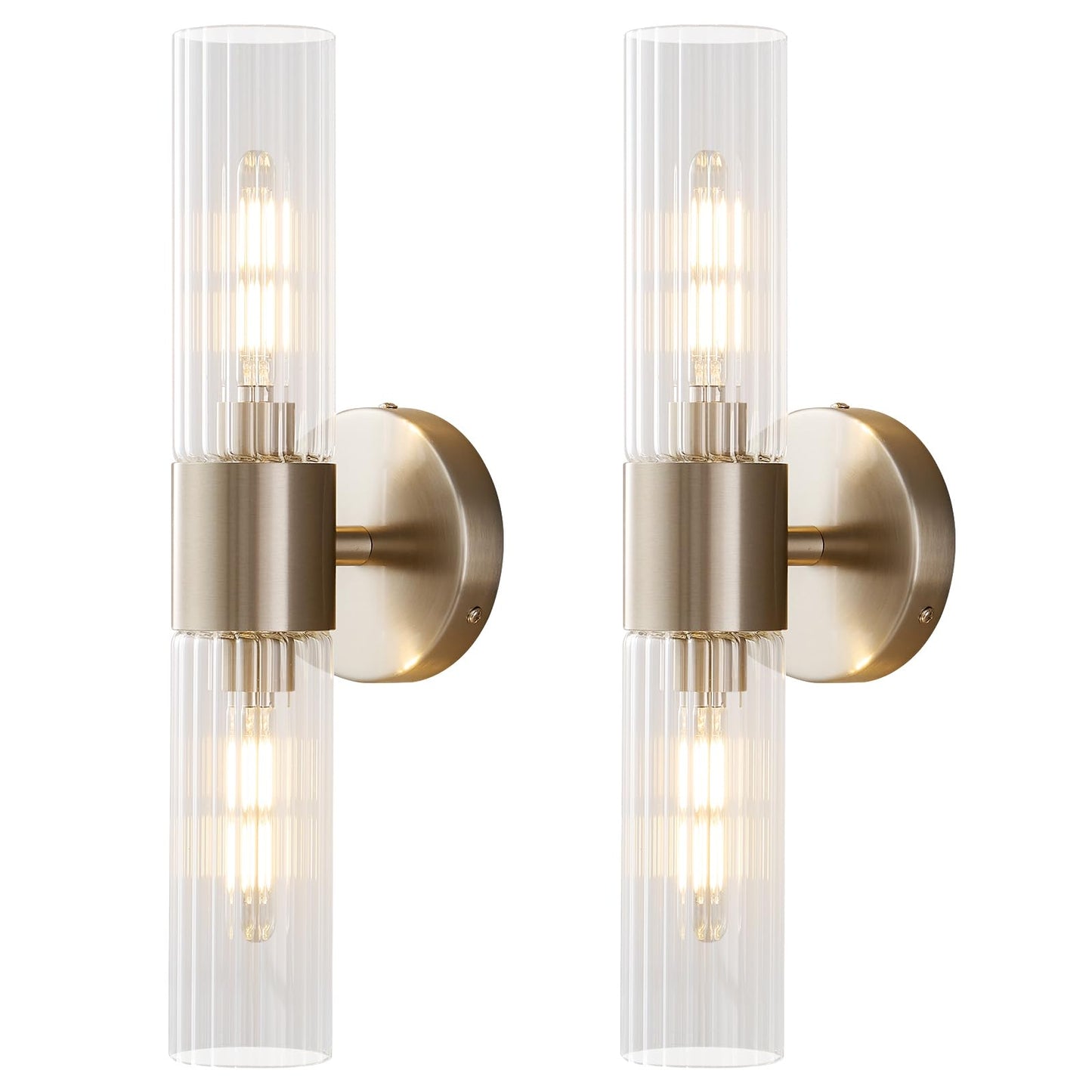 Timeweave Wall Sconces Set of Two, Bathroom Light Fixtures 2-Light, Modern Vanity Light for Bathroom, Wall Light with Glass Rods Shades for Mirror