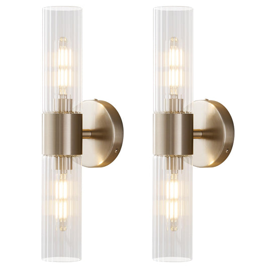 Timeweave Wall Sconces Set of Two, Bathroom Light Fixtures 2-Light, Modern Vanity Light for Bathroom, Wall Light with Glass Rods Shades for Mirror