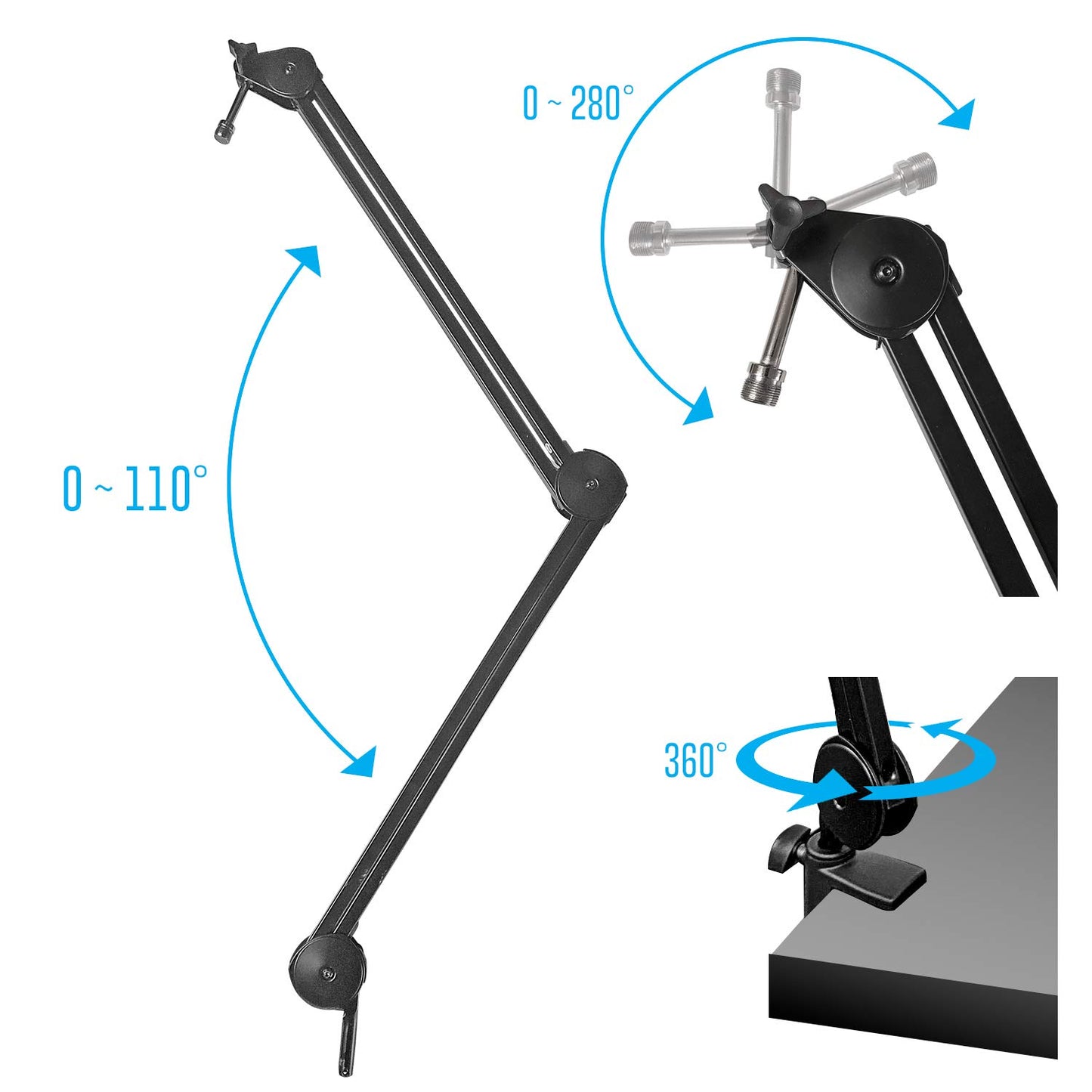 AxcessAbles Large Heavy Duty Desk Mounted Microphone Boom Stand with 3.3ft Extension and 6ft XLR Cable | 5LB Capacity | Podcast Boom for Large