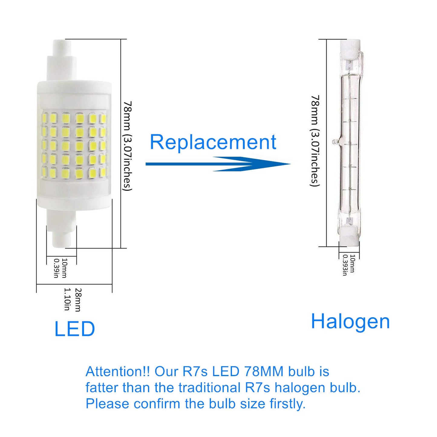 Familite R7S LED Bulb 78MM, 10W Dimmable J78 Flood Light, 100W Halogen T3 Replacement, Cool White 6000K, Pack of 2
