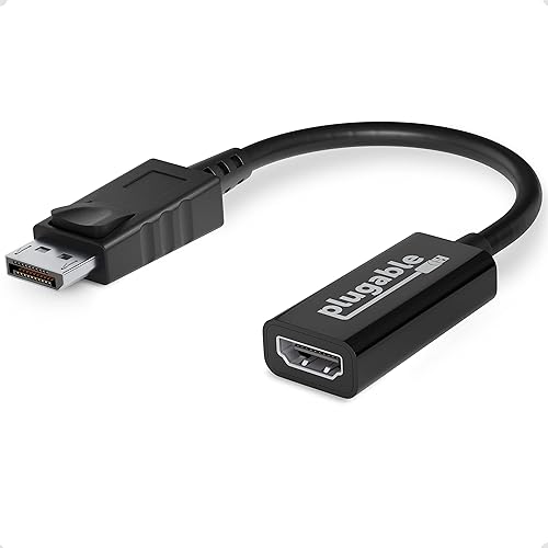 Plugable Active DisplayPort to HDMI Adapter, Uni-Directional, Driverless, Adapts Any Full-Sized DP Port to Enable Connecting a HDMI Cable and Display