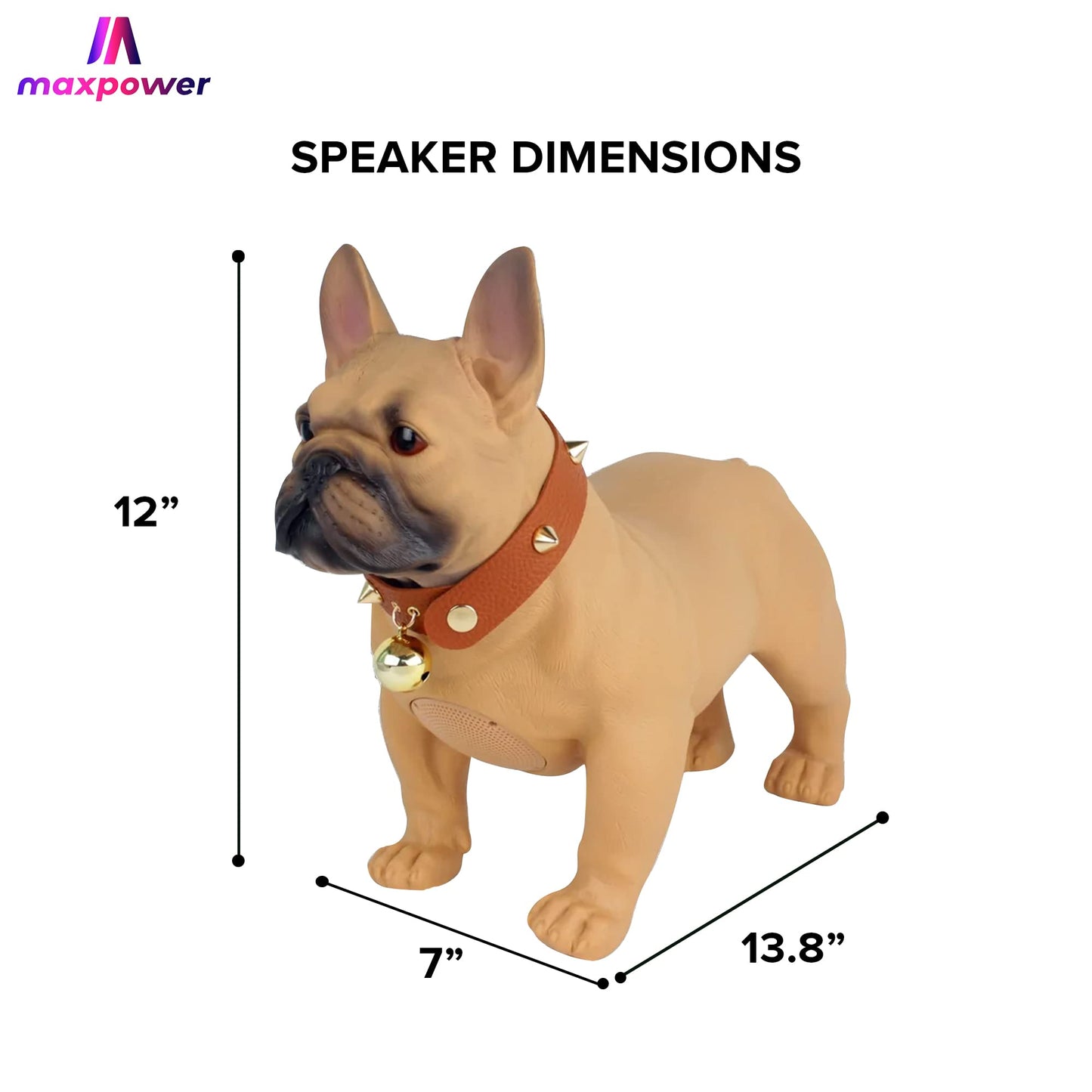 Max Power Bulldog Style Bluetooth Speaker - MD568 - Rechargeable, FM Radio, Brown - Dog Collar Included