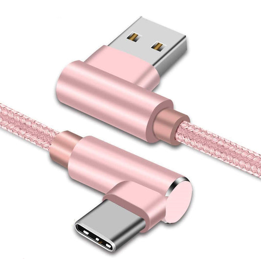 Right Angle USB C Cable, Type C 90 Degree Cable, Braided USB Type C Long Cord Fast Charging Sync Cable for Galaxy S25 S24 S23 Note 20 A16 A15 Google