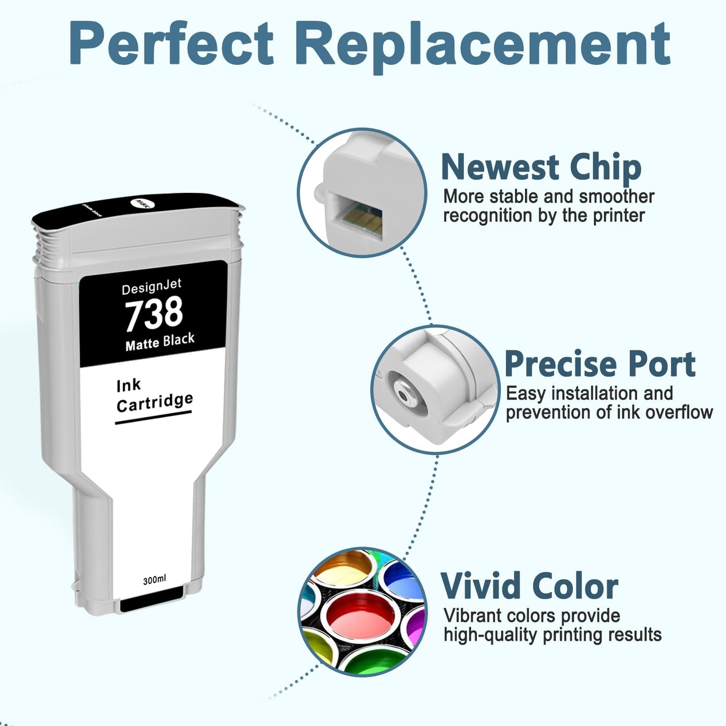 KSUMEI 738 Ink Cartridge HP 738 Black 498N8A Replacement DesignJet T850 DesignJet T950 Plotter Printer 300ml 1-Pack