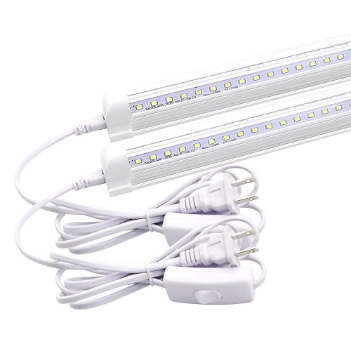 T8 LED Light Fixture 2ft 1680lm 15W Under Cabinet Lighting, 6500k Cool White, Workbench and Utility Shop Lights, Corded Electric with Built-in ON/Off