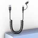 USB to USB C and Lightning Cable 2 in 1-3A Fast Charging & Data Sync Apple CarPlay & Android Auto Coiled Lightning and USB C Cable for iPhone 15 Plus…