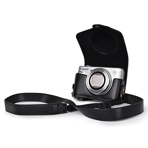 kinokoo Camera Case for Canon PowerShot SX720 HS/SX730/SX740 HS - PU Leather Protective Case with Detachable Shoulder Strap - Black