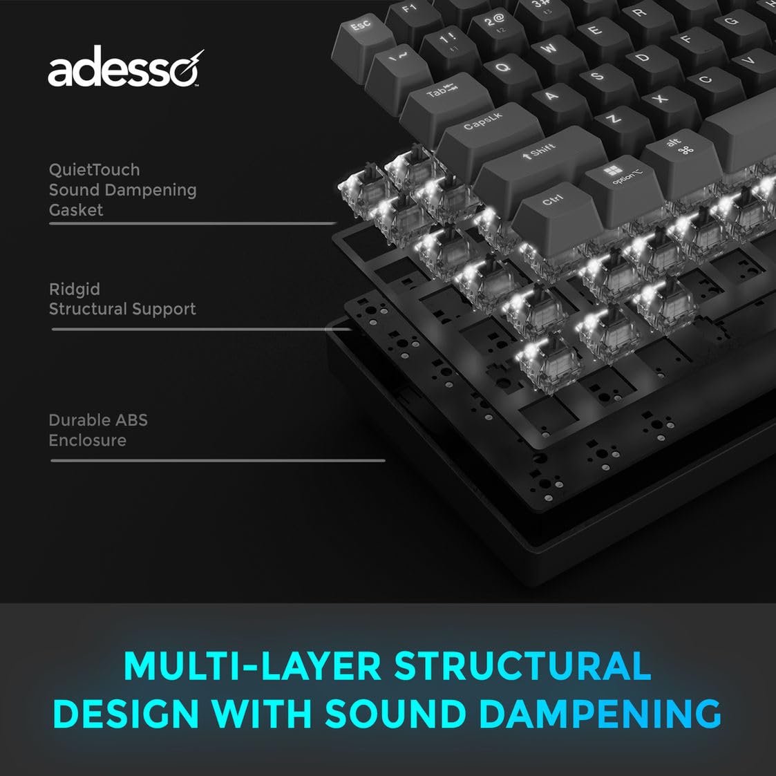 Adesso EasyTouch 130SB Wired Mechanical Keyboard with Red Switches, Built-in Smart Card Reader, Copilot AI Hotkey, 2X Large Print Keycaps, 104 Key