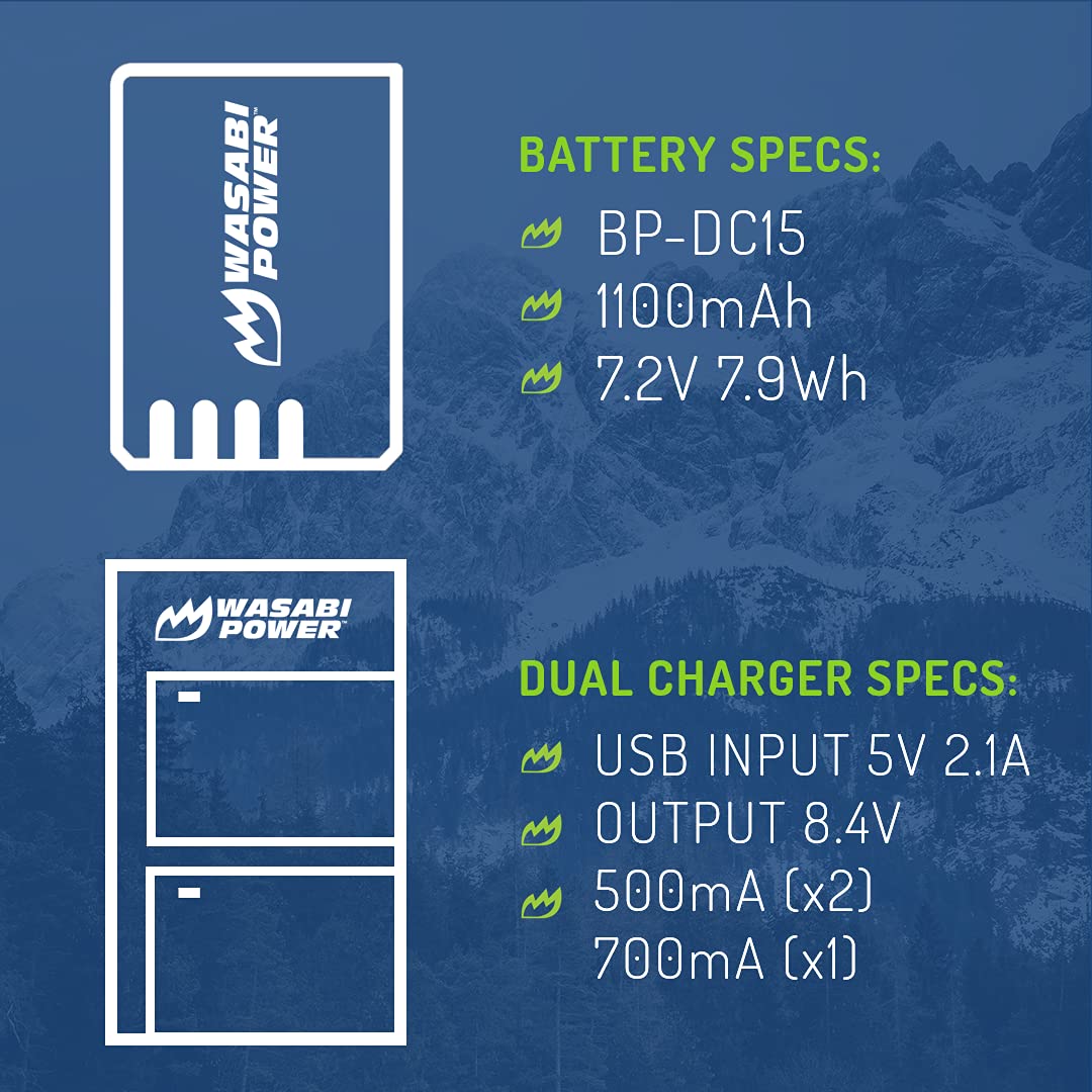 Wasabi Power Battery (2-Pack) and Micro USB Dual Charger for Leica BP-DC15 and Leica D-Lux 7, 8