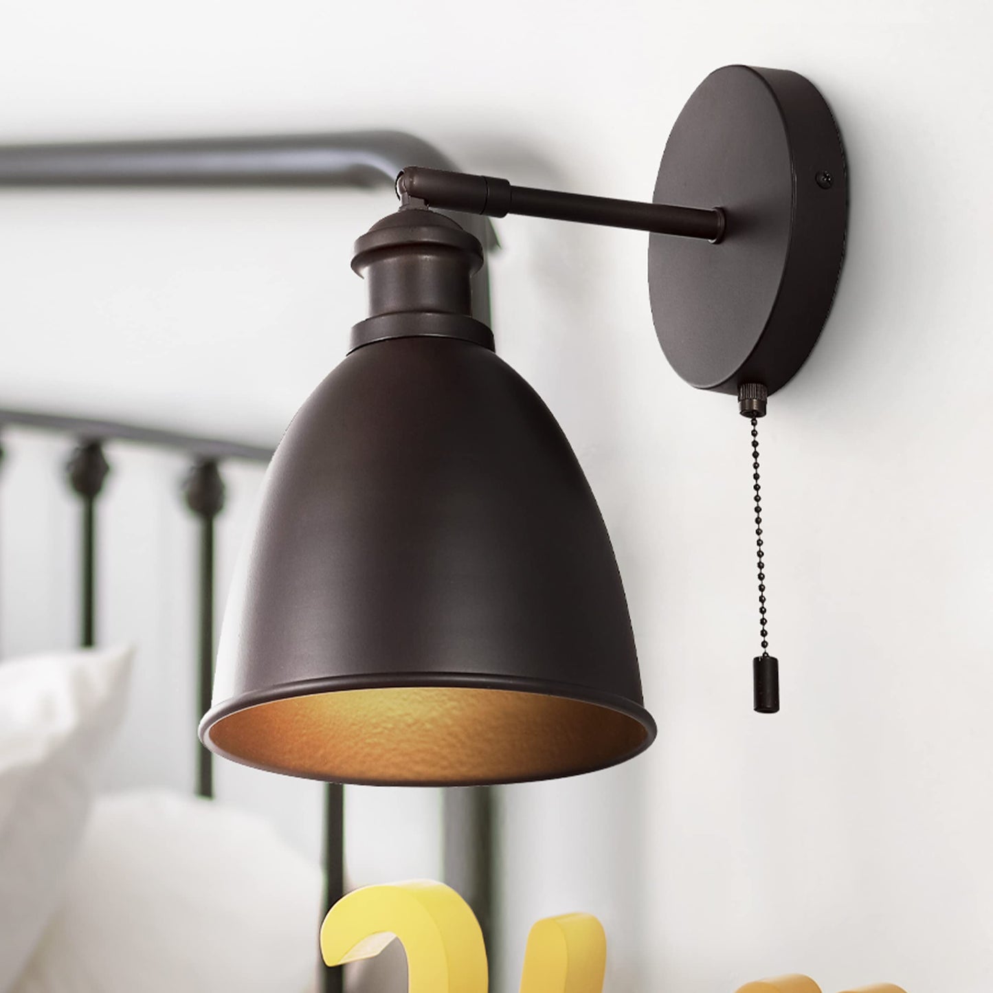 JONATHAN Y 6.5" Oil Rubbed Bronze 1-Light Farmhouse LED Wall Sconce Set of 2 for Bedroom, Hardwired Industrial Wall Light with Pull Chain Switch