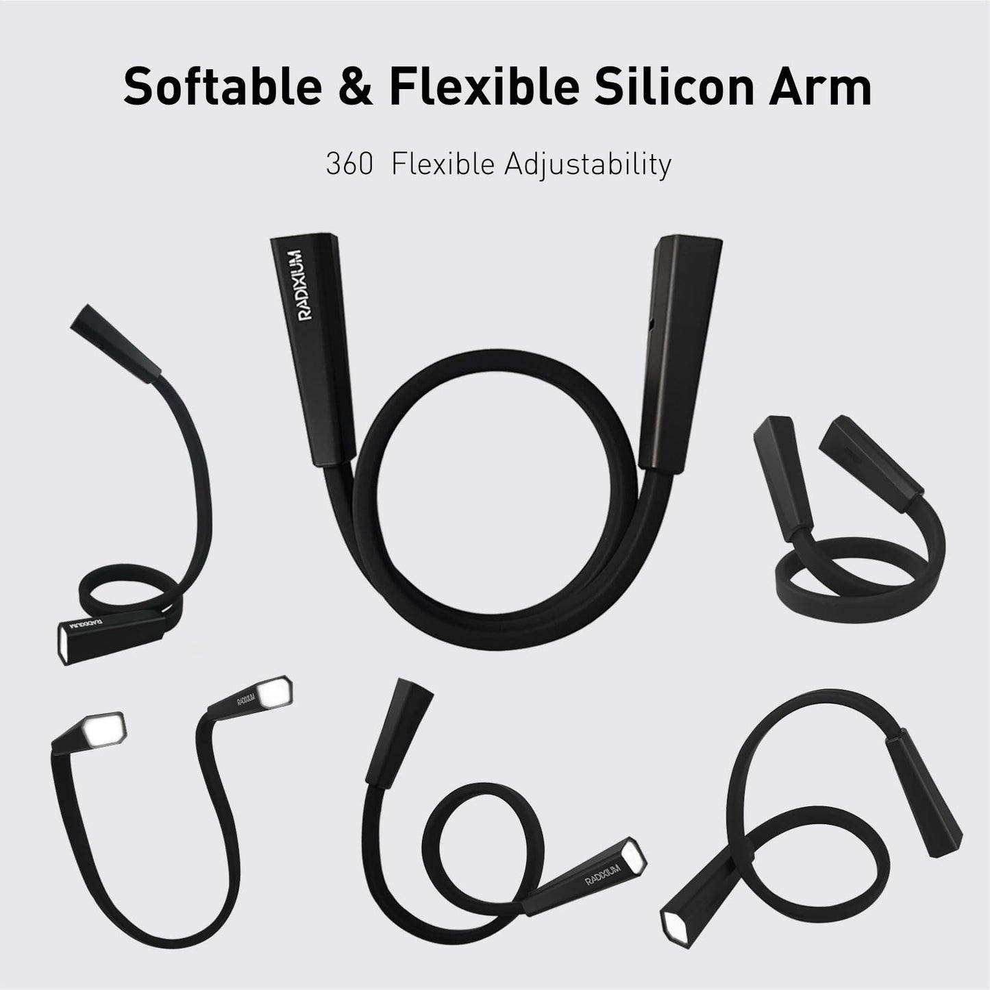 RADIXIUM LED Neck Reading Light, Book Light for Reading in Bed, 2 Colors, 4 Brightness Levels, Bendable Arms, Rechargeable, Long Lasting,Comfortable